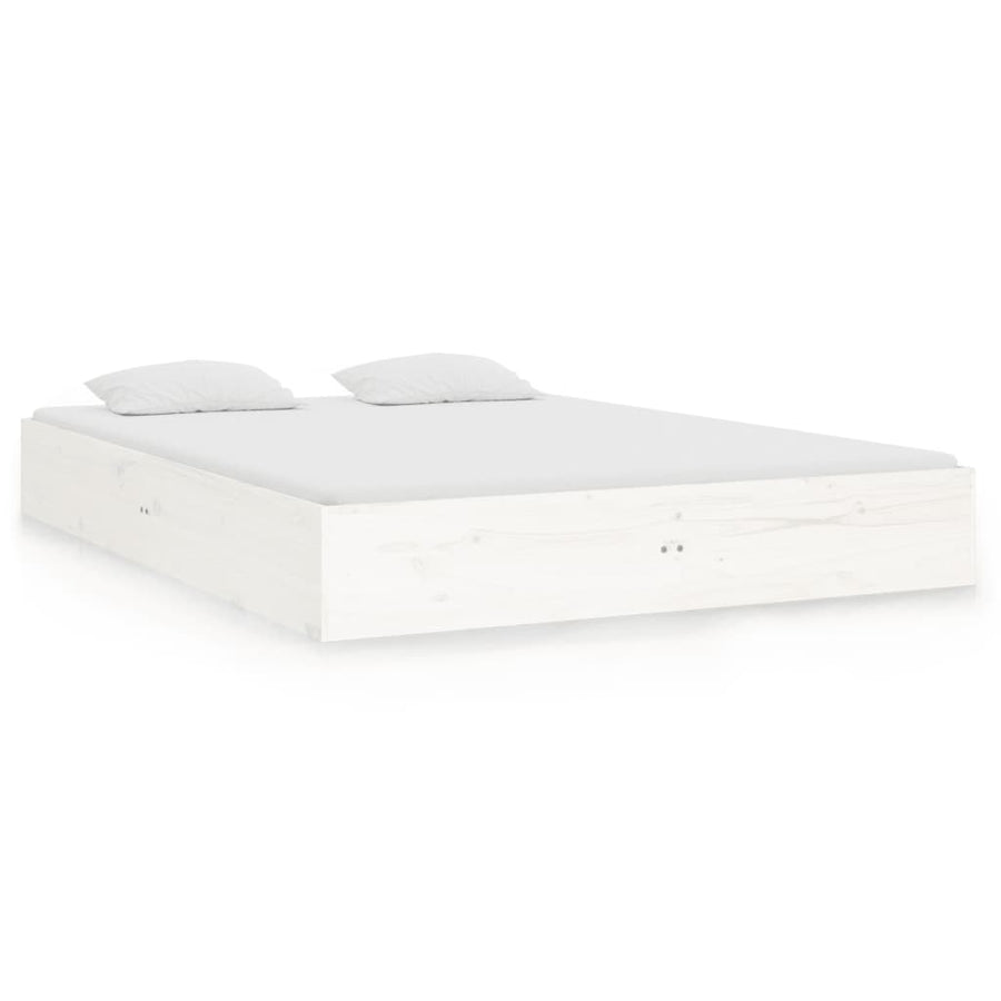 Bed Frame without Mattress White Solid Wood 135x190 cm Double