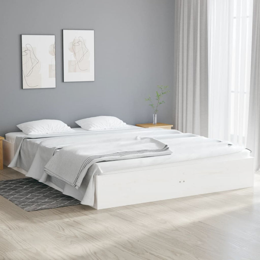 Bed Frame without Mattress White Solid Wood 135x190 cm Double
