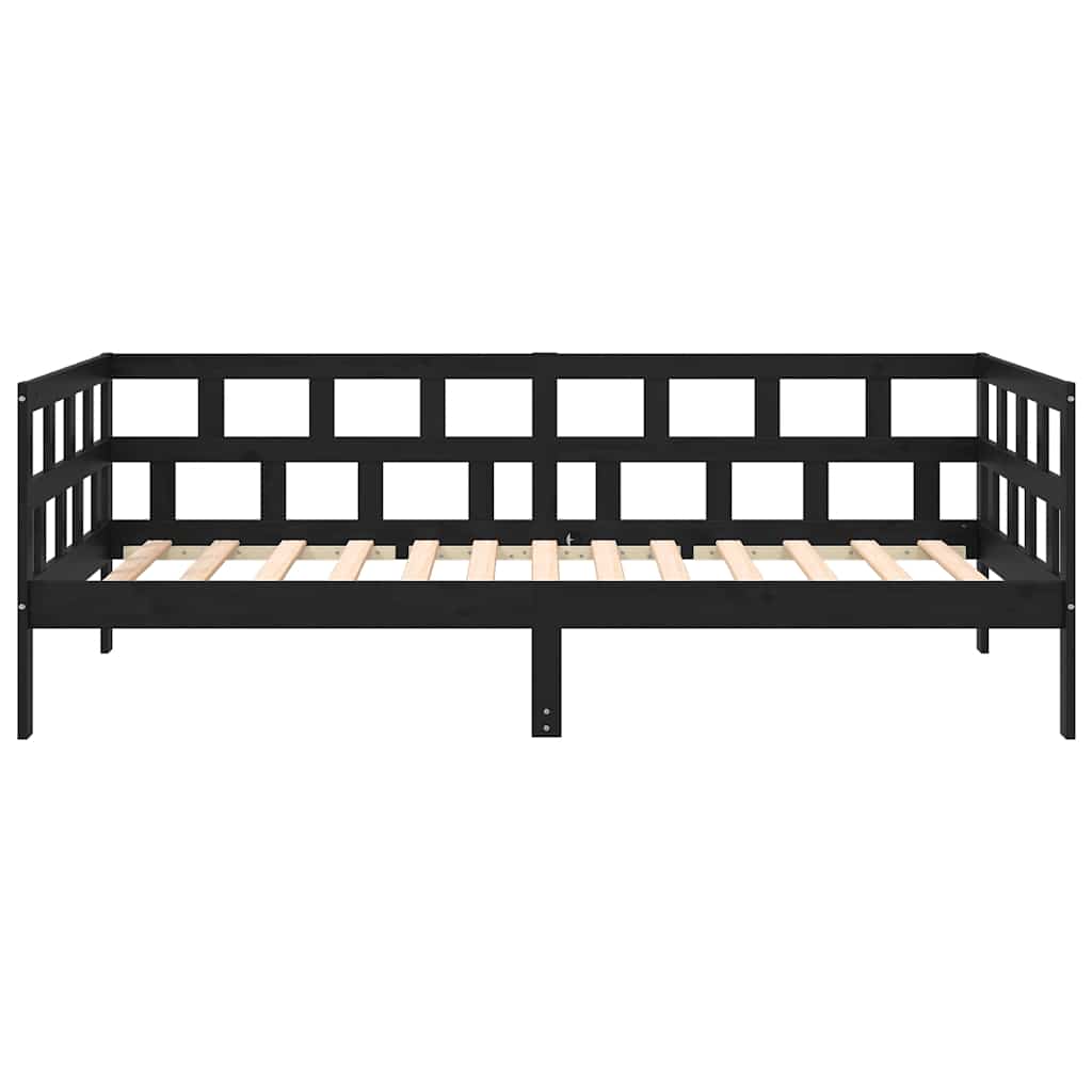 Day Bed without Mattress Black Solid Wood Pine 90x190 cm