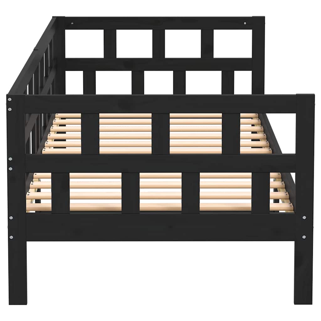 Day Bed without Mattress Black Solid Wood Pine 90x190 cm
