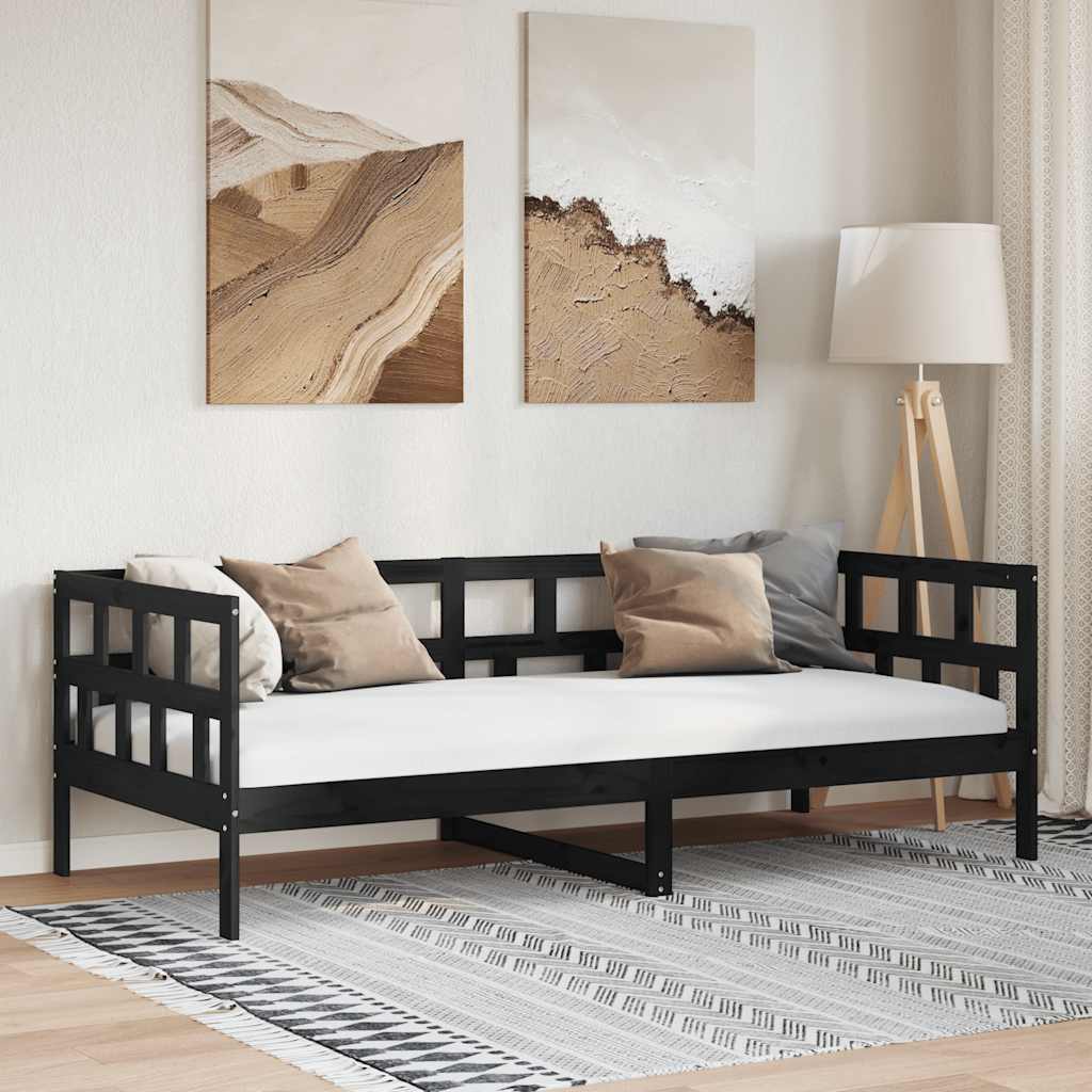 Day Bed without Mattress Black Solid Wood Pine 90x190 cm