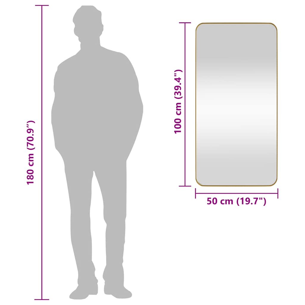 Wall-mounted Mirror Gold 50x100 cm Rectangle