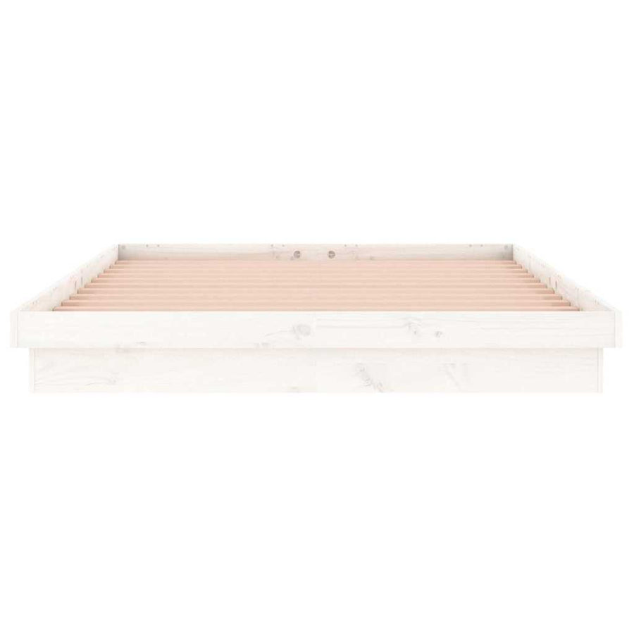 LED Bed Frame without Mattress White 183x203 cm King Solid Wood