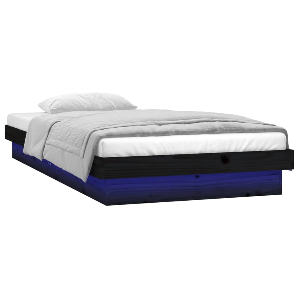 LED Bed Frame without Mattress Black 90x190 cm Solid Wood