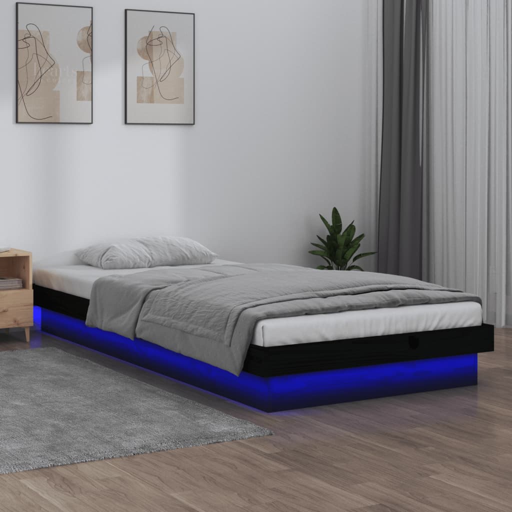 LED Bed Frame without Mattress Black 90x190 cm Solid Wood