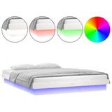 LED Bed Frame without Mattress White 135x190 cm Solid Wood - Front View