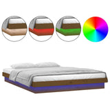 LED Bed Frame without Mattress Honey Brown 135x190 cm Solid Wood