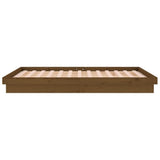 LED Bed Frame without Mattress Honey Brown 135x190 cm Solid Wood