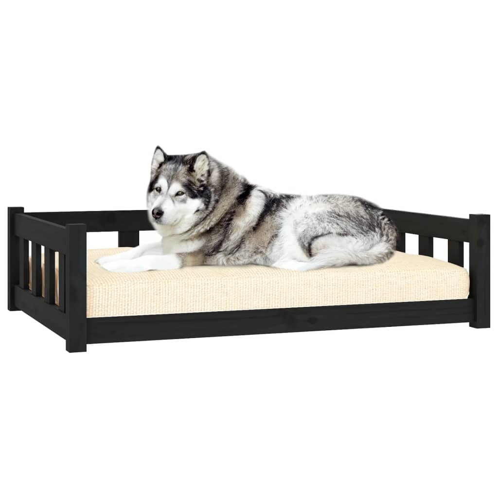 Dog Bed Black 105.5x75.5x28 cm Solid Wood Pine