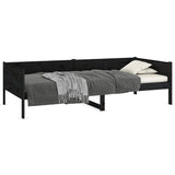 Day Bed without Mattress Black Solid Wood Pine 90x190 cm - Side View