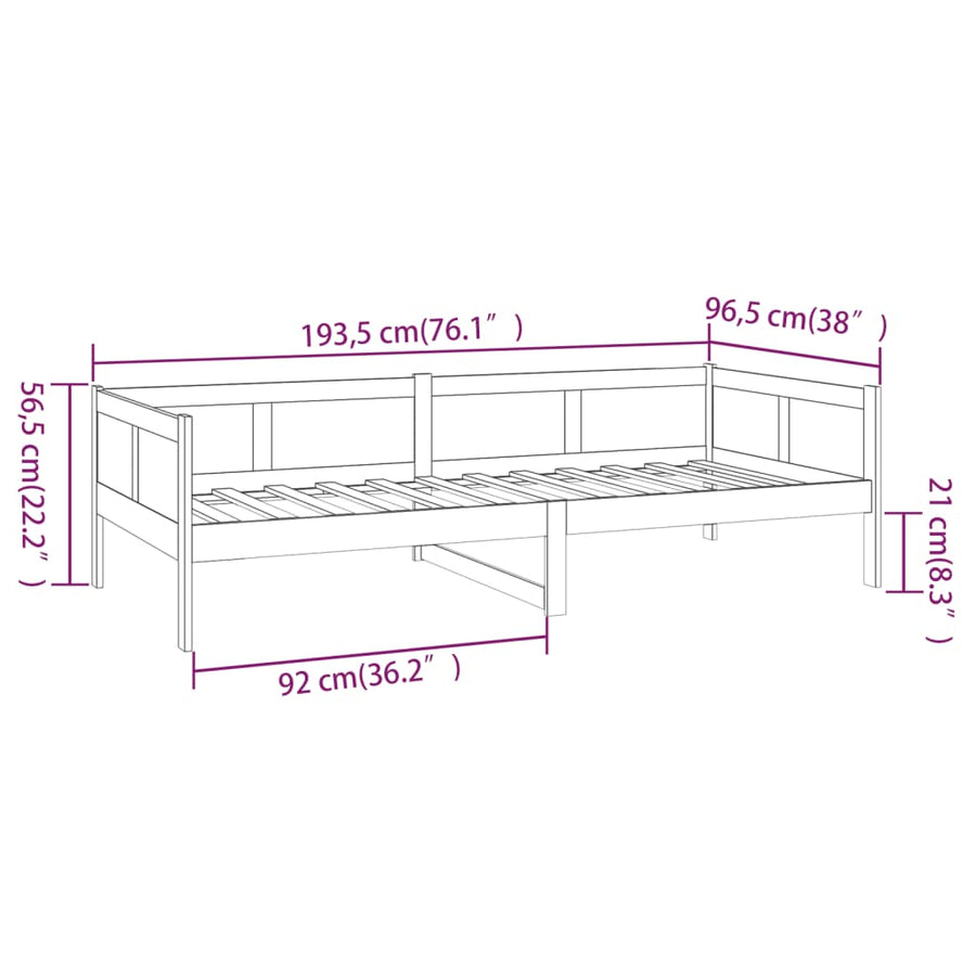 Day Bed without Mattress Black Solid Wood Pine 90x190 cm
