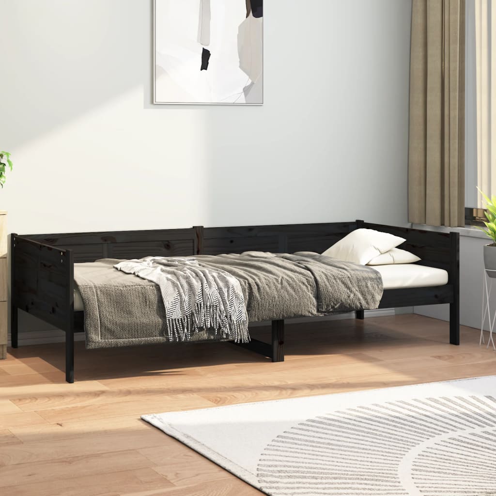 Day Bed without Mattress Black Solid Wood Pine 90x190 cm