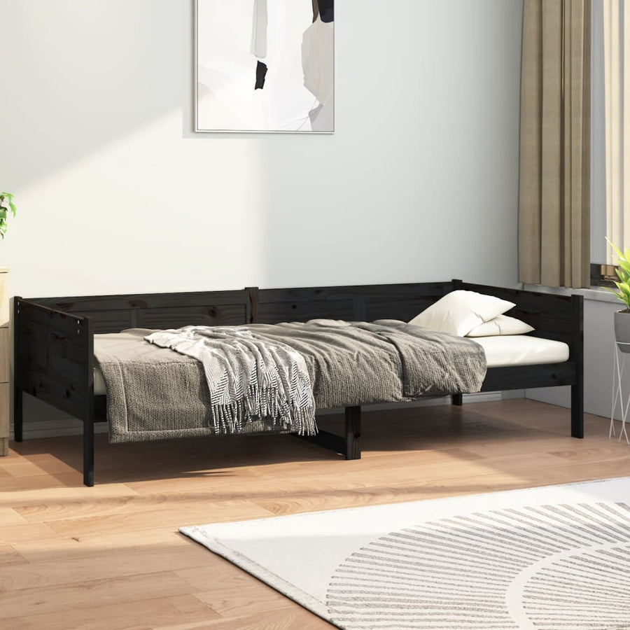 Day Bed without Mattress Black Solid Wood Pine 90x190 cm