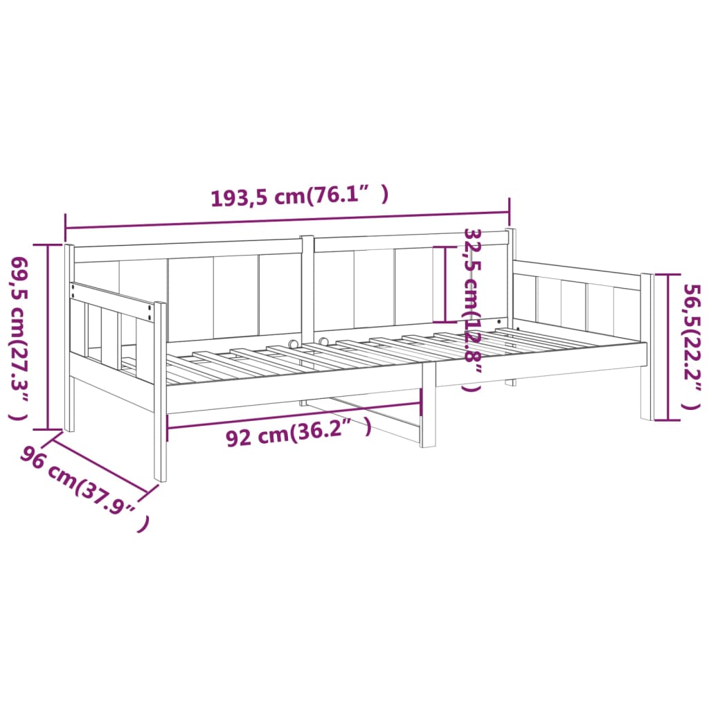 Day Bed without Mattress White Solid Wood Pine 90x190 cm