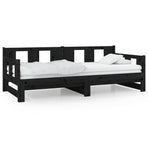 Pull-out Day Bed without Mattress Black Solid Wood Pine 90x190 cm