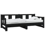 Pull-out Day Bed without Mattress Black Solid Wood Pine 90x190 cm