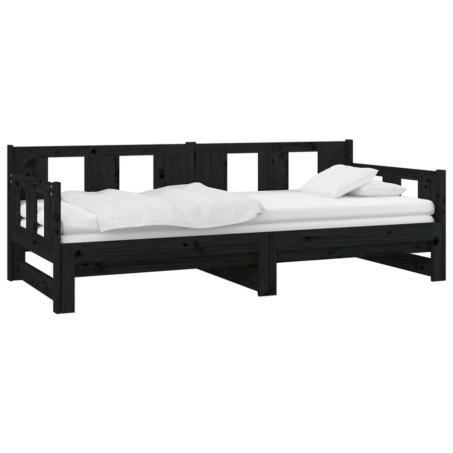 Pull-out Day Bed without Mattress Black Solid Wood Pine 90x190 cm