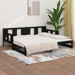 Pull-out Day Bed without Mattress Black Solid Wood Pine 90x190 cm