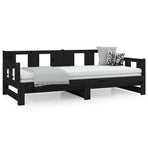 Pull-out Day Bed without Mattress Black Solid Wood Pine 90x190 cm