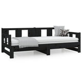 Pull-out Day Bed without Mattress Black Solid Wood Pine 2x(90x190) cm - 45-Degree Angle