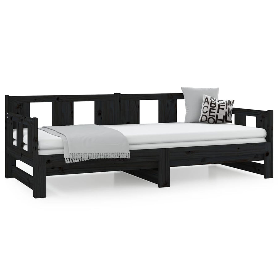 Pull-out Day Bed without Mattress Black Solid Wood Pine 90x190 cm