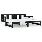 Pull-out Day Bed without Mattress Black Solid Wood Pine 90x190 cm