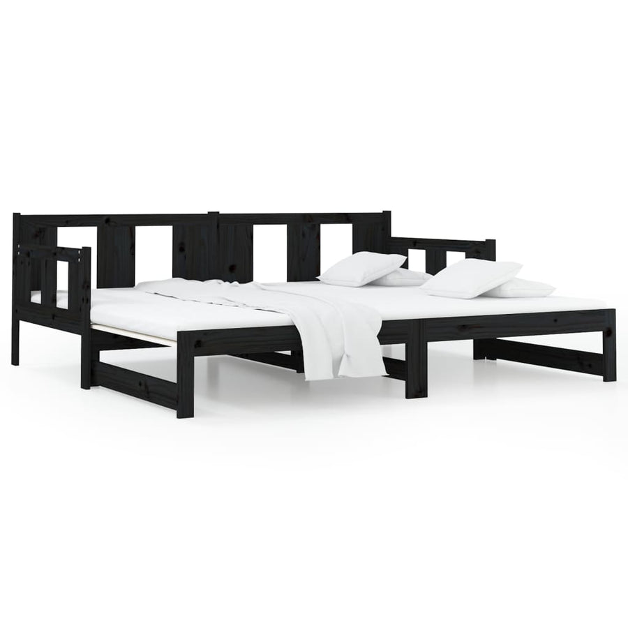 Pull-out Day Bed without Mattress Black Solid Wood Pine 90x190 cm