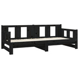 Pull-out Day Bed without Mattress Black Solid Wood Pine 2x(90x190) cm - Close-Up Angle