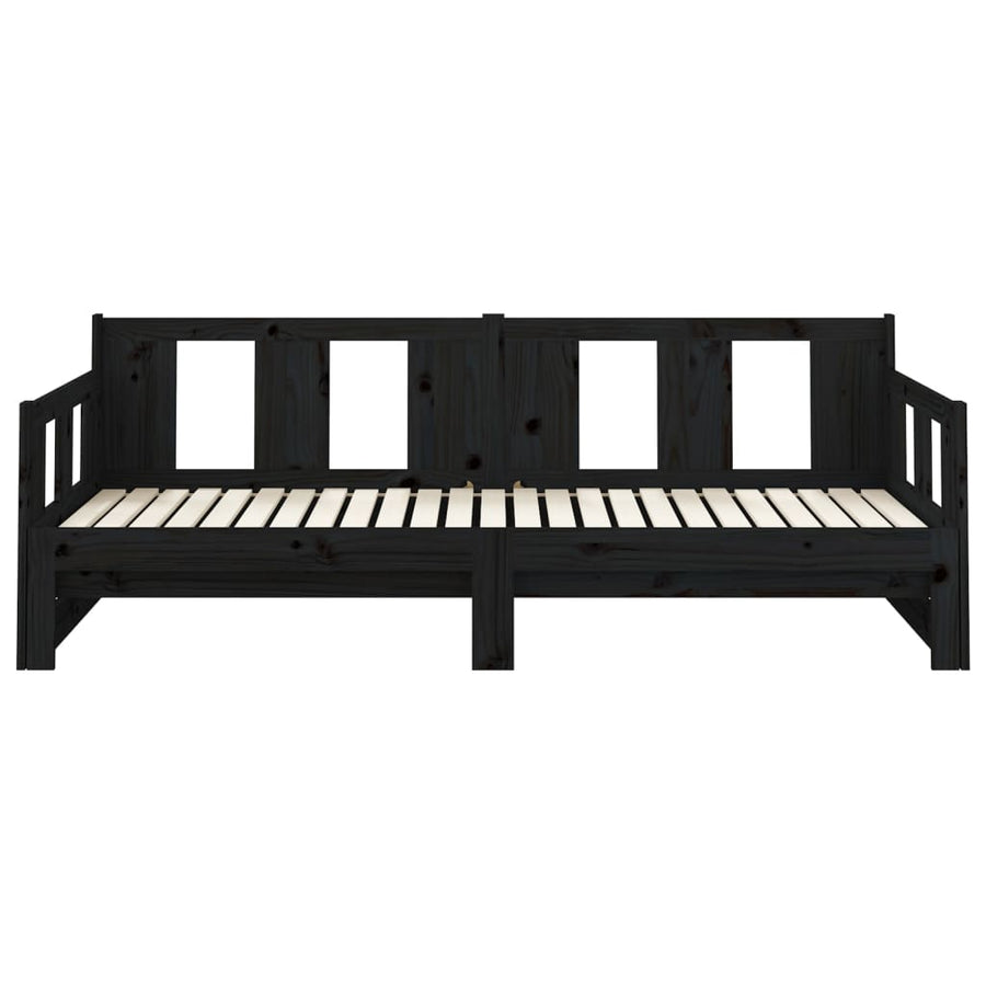Pull-out Day Bed without Mattress Black Solid Wood Pine 90x190 cm