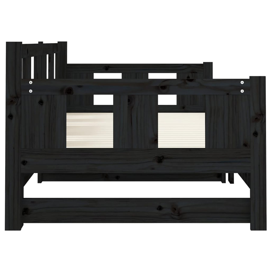 Pull-out Day Bed without Mattress Black Solid Wood Pine 90x190 cm