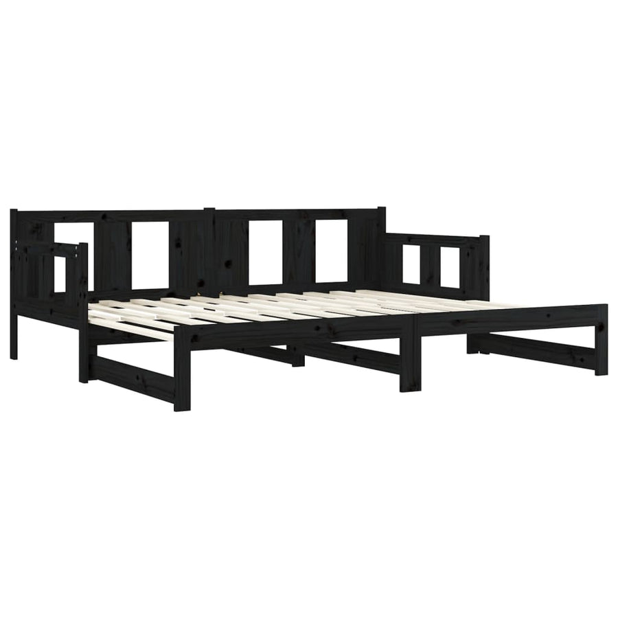 Pull-out Day Bed without Mattress Black Solid Wood Pine 90x190 cm
