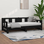Pull-out Day Bed without Mattress Black Solid Wood Pine 90x190 cm