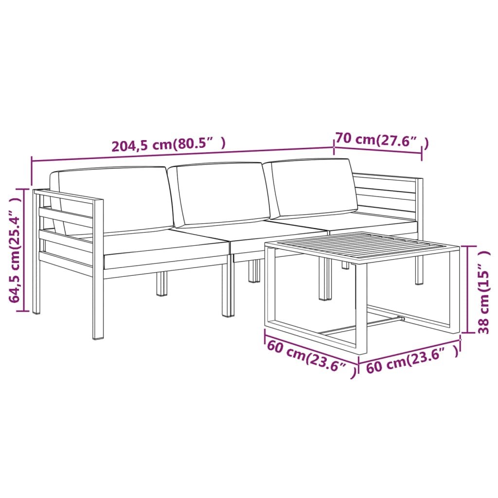 4 Piece Garden Lounge Set with Cushions Aluminium Anthracite