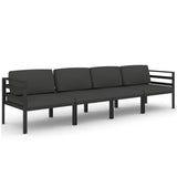 4 Piece Garden Lounge Set with Cushions Aluminium Anthracite - Front View