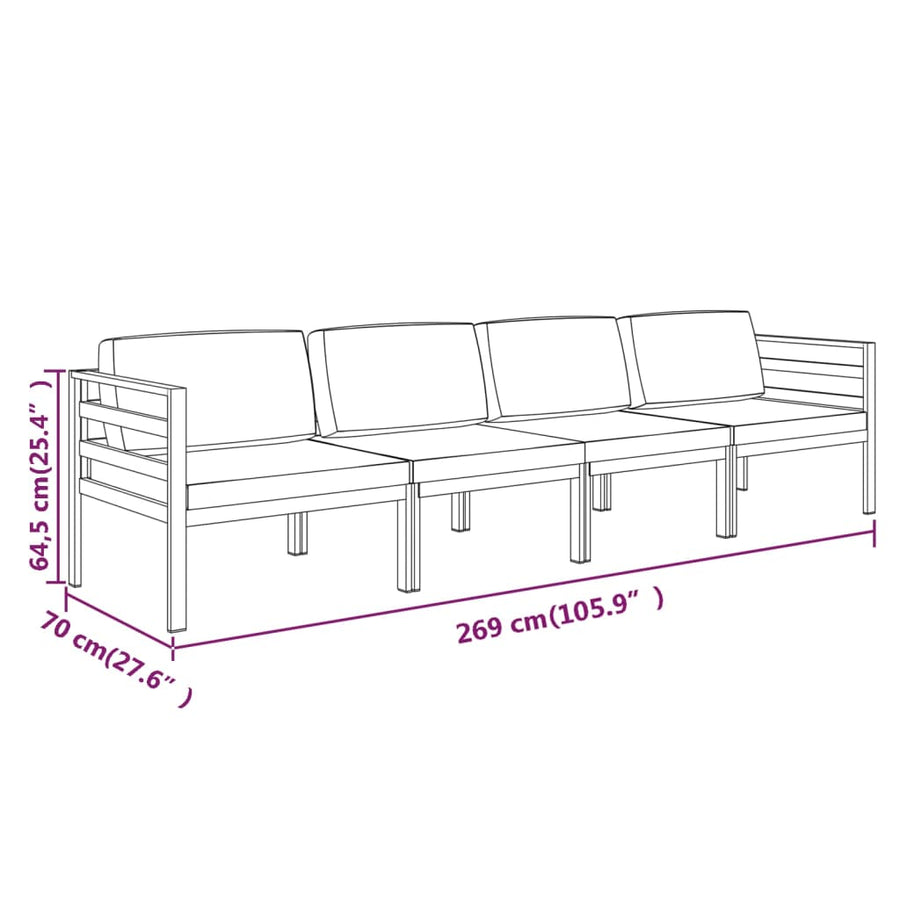 4 Piece Garden Lounge Set with Cushions Aluminium Anthracite