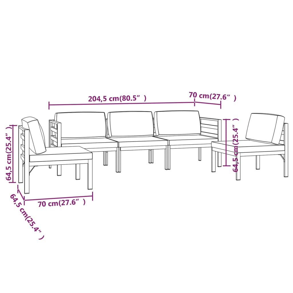 5 Piece Garden Lounge Set with Cushions Aluminium Anthracite