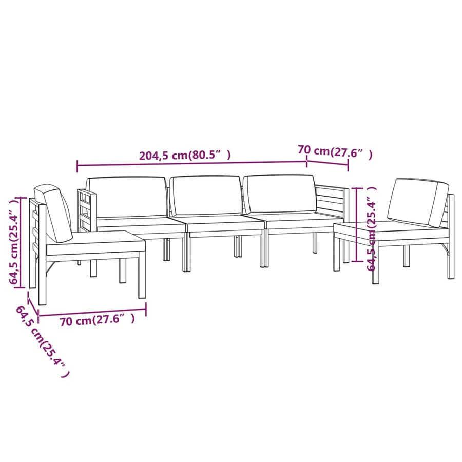 5 Piece Garden Lounge Set with Cushions Aluminium Anthracite