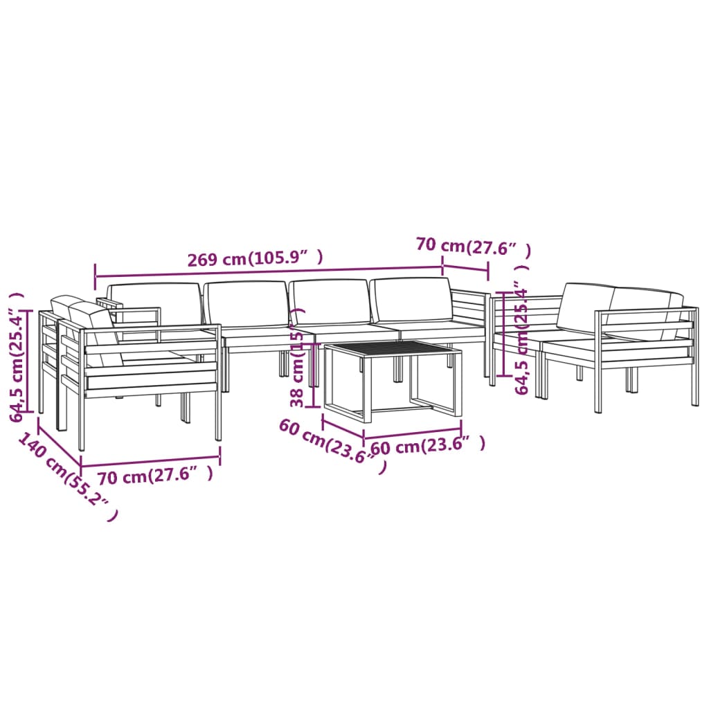 9 Piece Garden Lounge Set with Cushions Aluminium Anthracite
