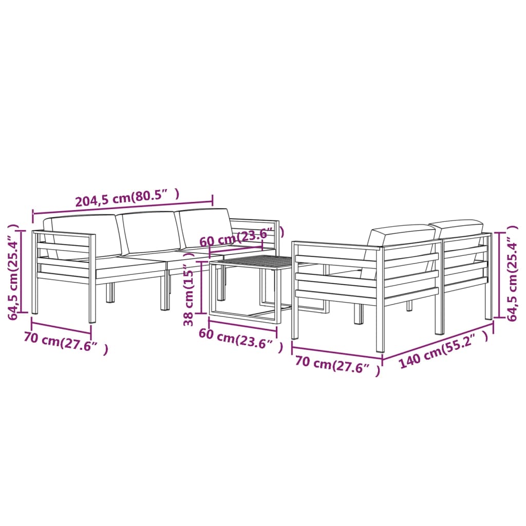 6 Piece Garden Lounge Set with Cushions Aluminium Anthracite