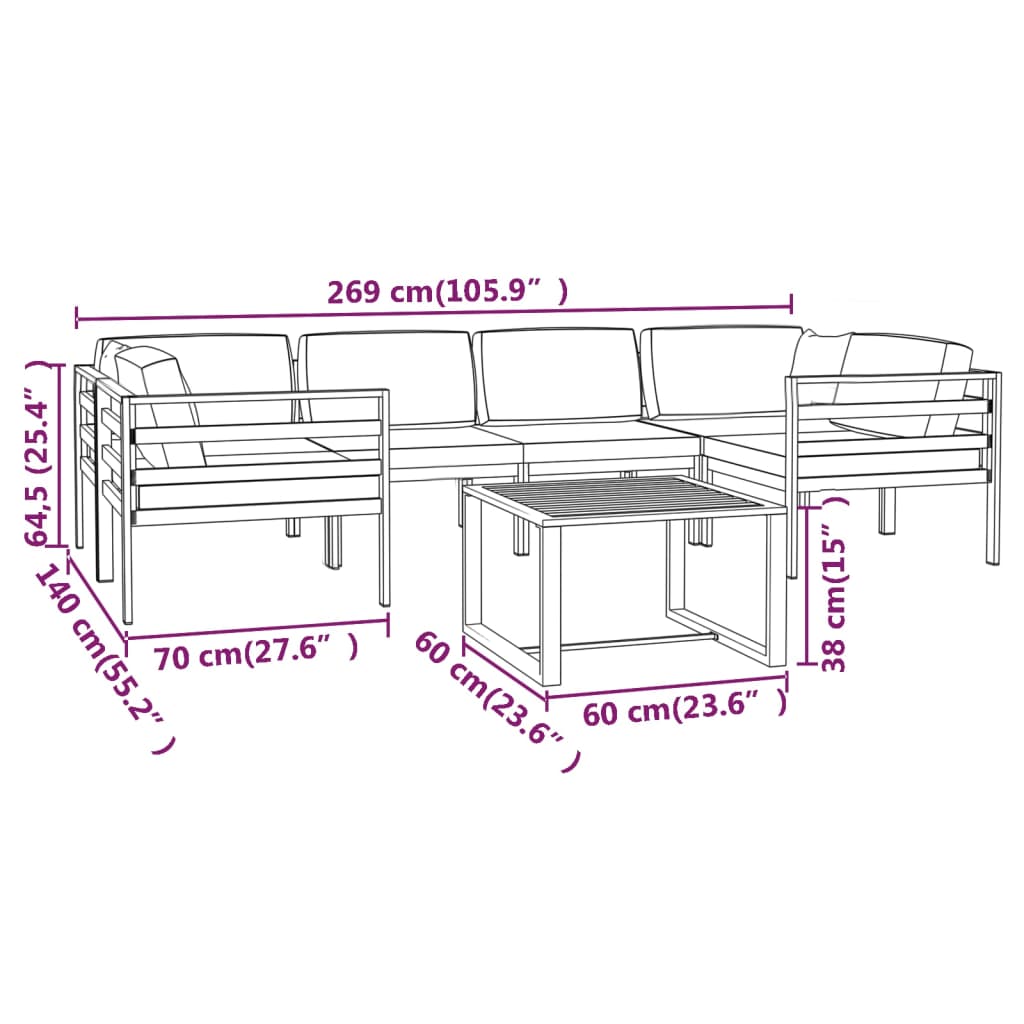 7 Piece Garden Lounge Set with Cushions Aluminium Anthracite