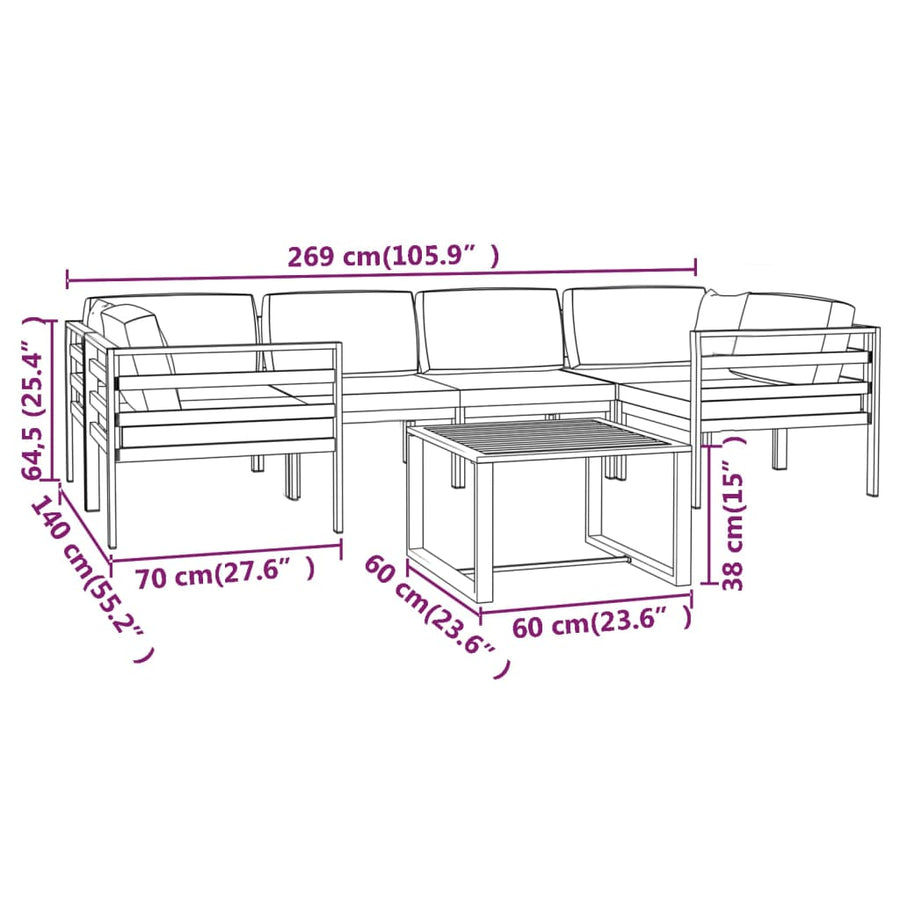 7 Piece Garden Lounge Set with Cushions Aluminium Anthracite