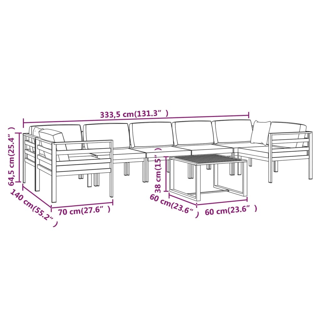 8 Piece Garden Lounge Set with Cushions Aluminium Anthracite