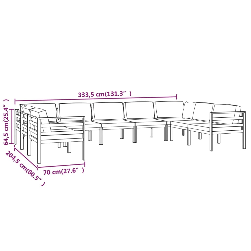 9 Piece Garden Lounge Set with Cushions Aluminium Anthracite