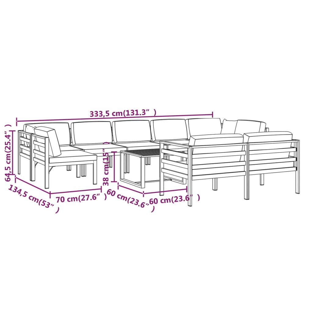 10 Piece Garden Lounge Set with Cushions Aluminium Anthracite