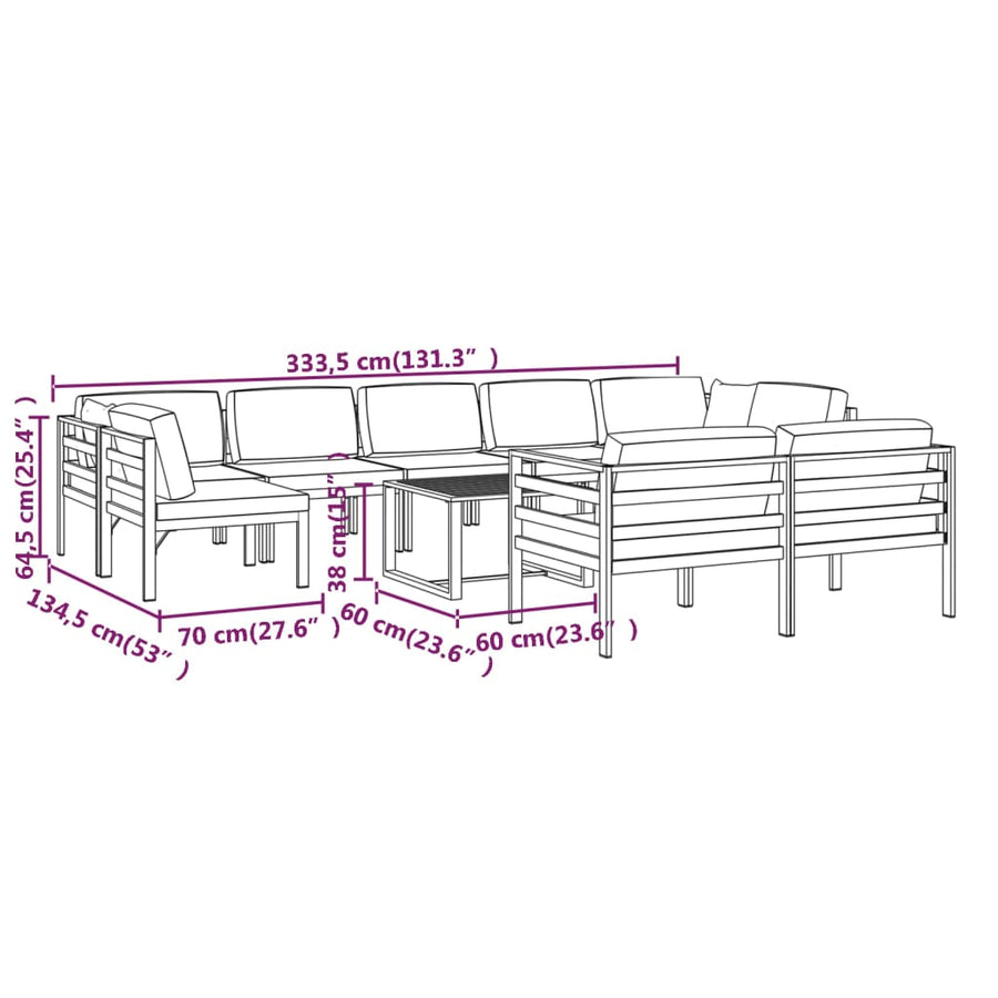10 Piece Garden Lounge Set with Cushions Aluminium Anthracite