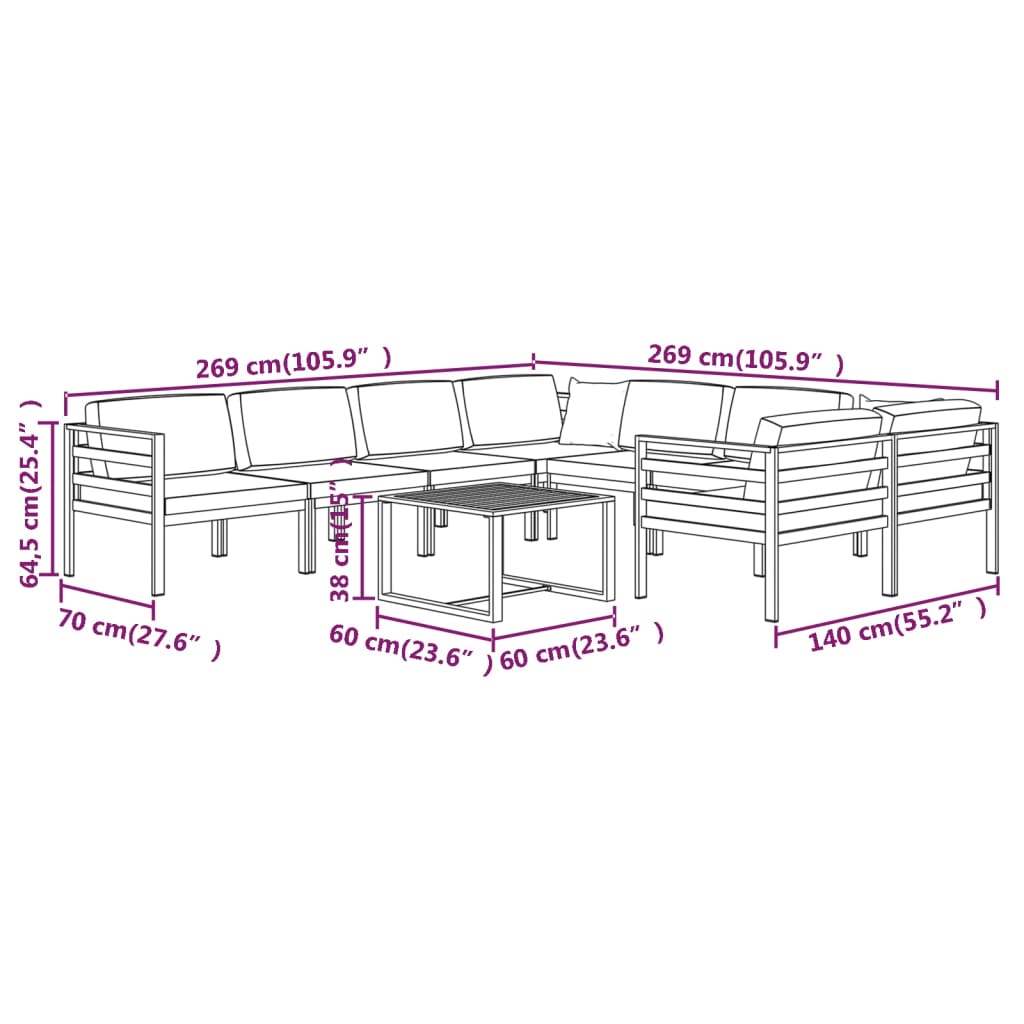 9 Piece Garden Lounge Set with Cushions Aluminium Anthracite