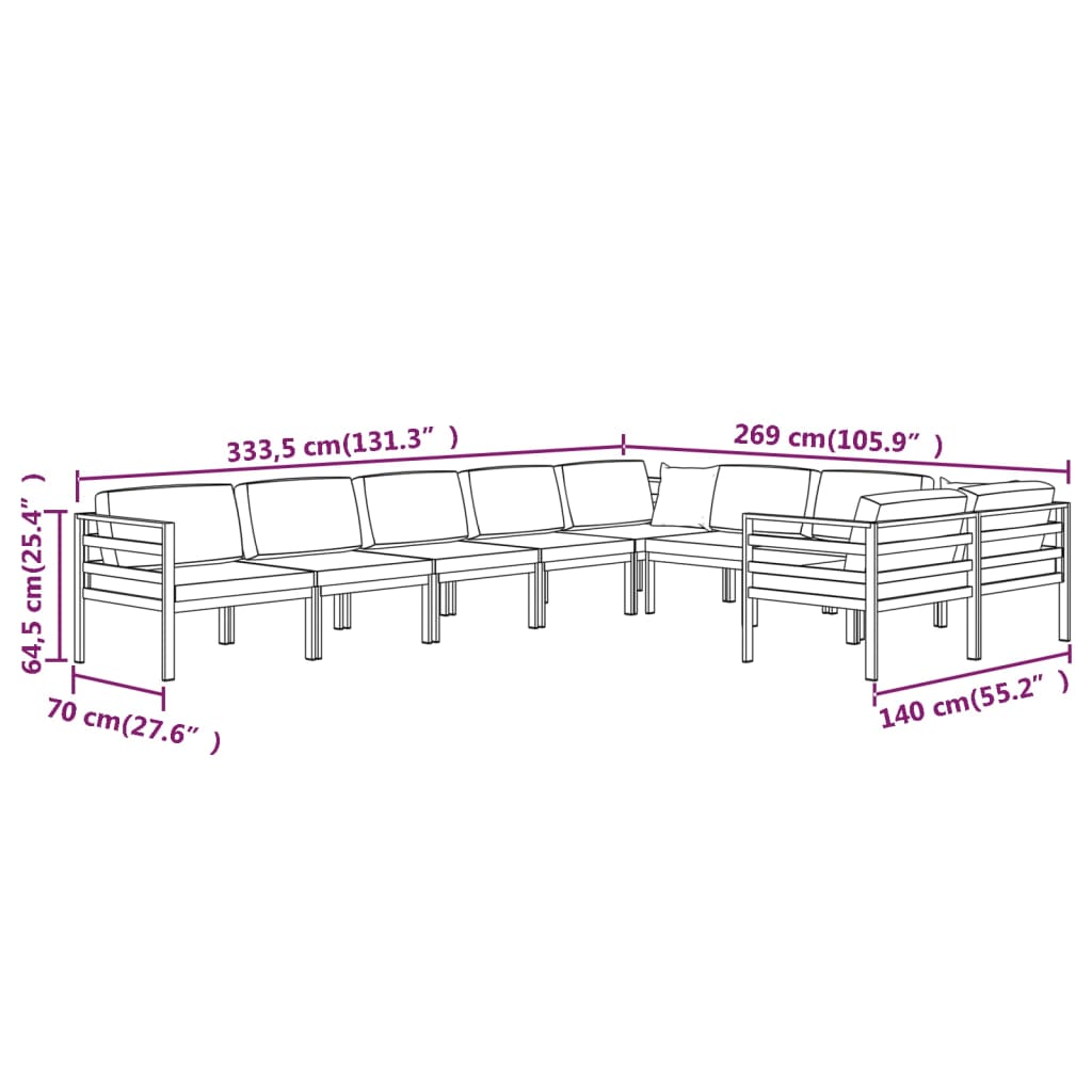 9 Piece Garden Lounge Set with Cushions Aluminium Anthracite