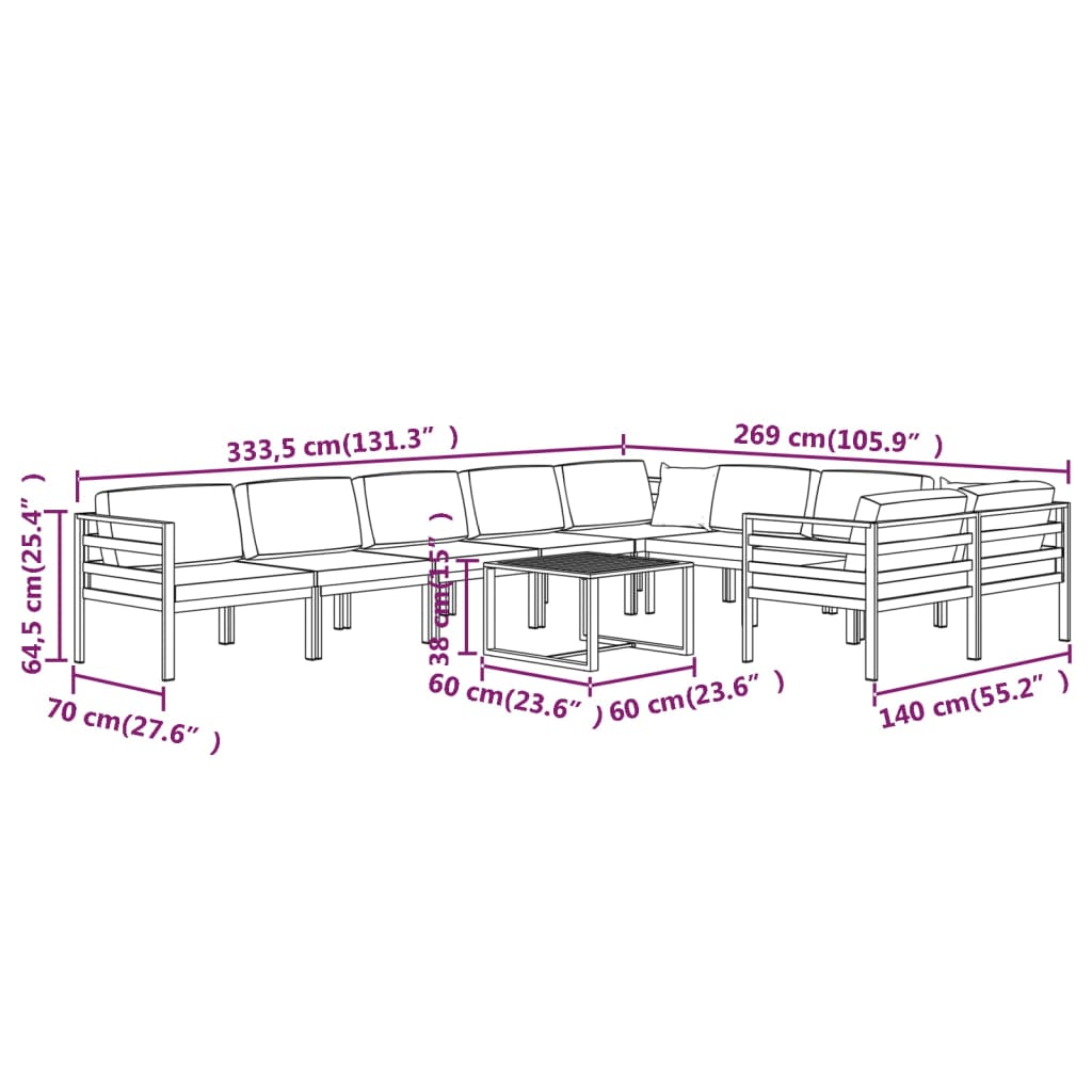 10 Piece Garden Lounge Set with Cushions Aluminium Anthracite