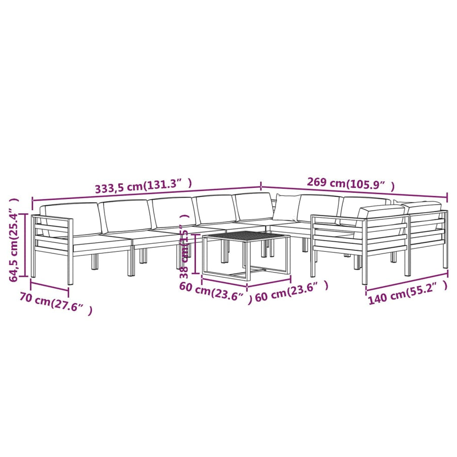 10 Piece Garden Lounge Set with Cushions Aluminium Anthracite