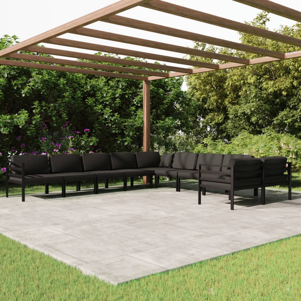 10 Piece Garden Lounge Set with Cushions Aluminium Anthracite